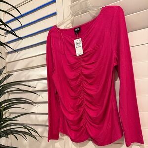 INC International Concepts Bright Fuschia Ruched Long-Sleeve Top